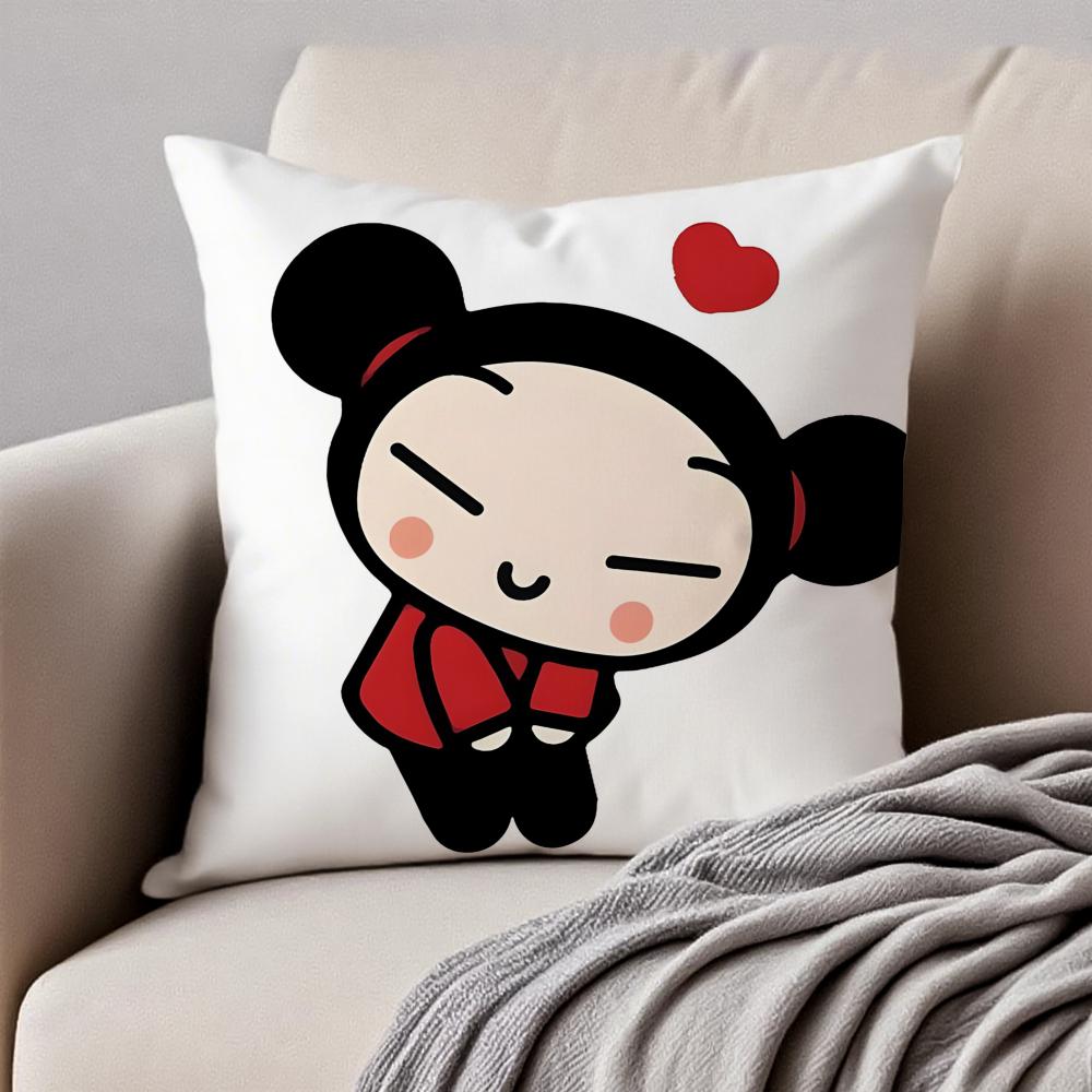 Kawaii PPucca Anime Cushion Cover Pillowcase Antidustmite Invisible Zipper Short Plush Sofa Cushion