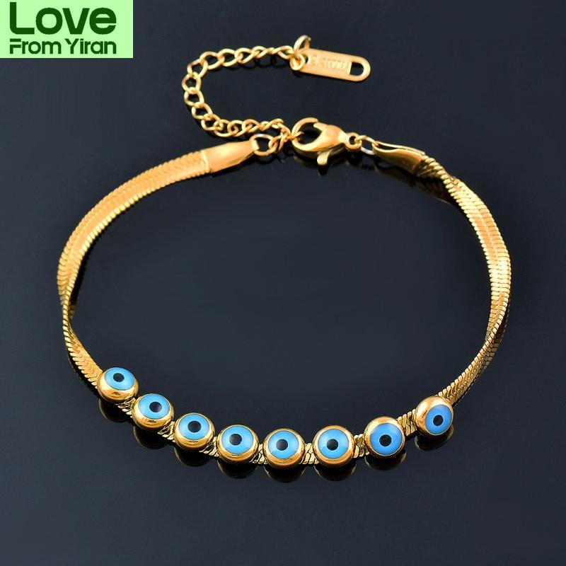 Синие браслеты из нержавеющей стали Sinleery Evil Eye Star для женщин, золотые, серебряные, браслеты на руку, ювелирные изделия, аксессуары Sl213 Ssp