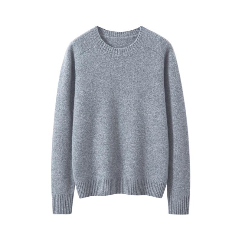 Women's Pure Cashmere Round Neck Loose Knit Sweater: Long Sleeve, Solid Color, Warm Base Layer.