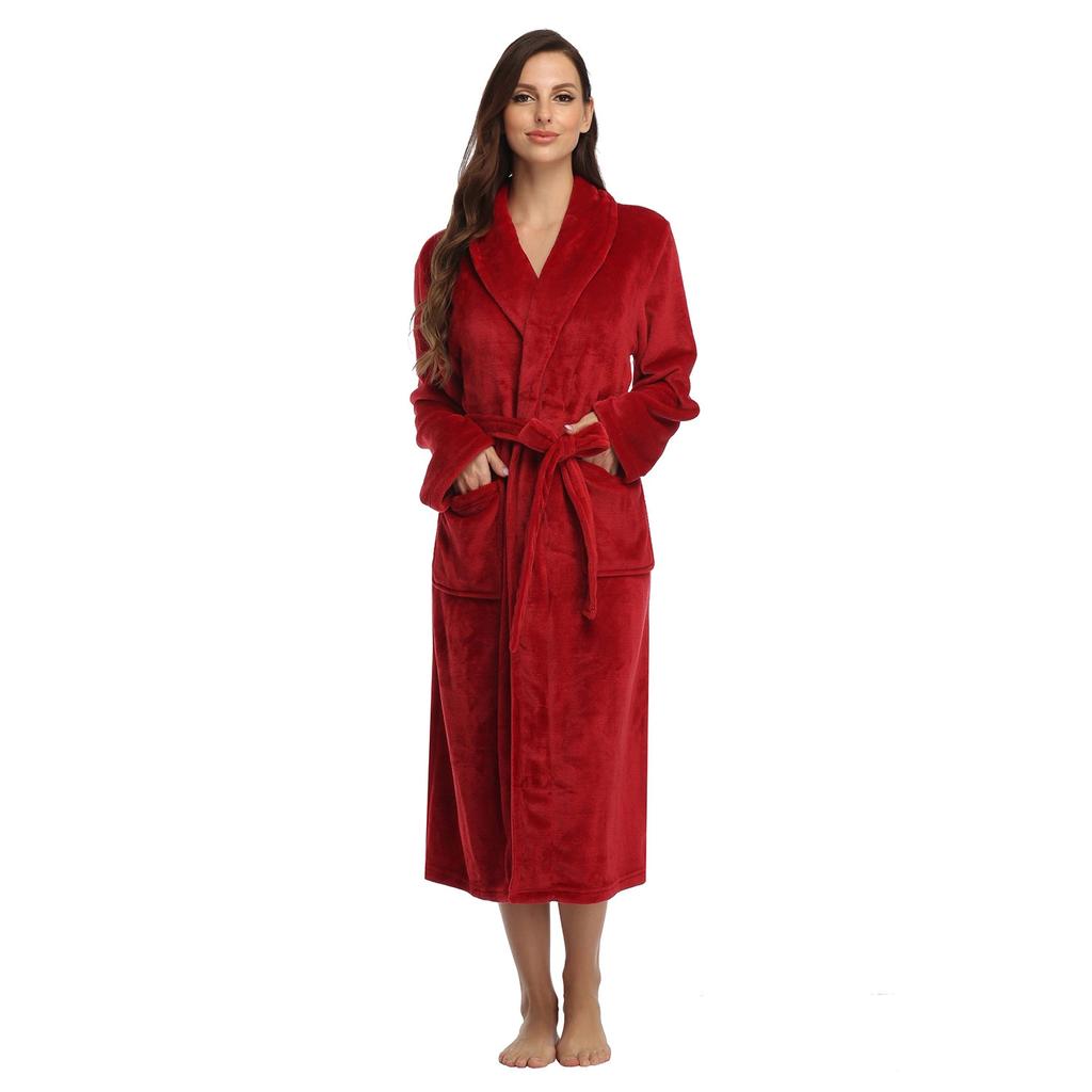 Women's Solid Color Lapel Bathrobe Autumn Winter Models Facecloth Warm Comfortable Longsleeved Homewear