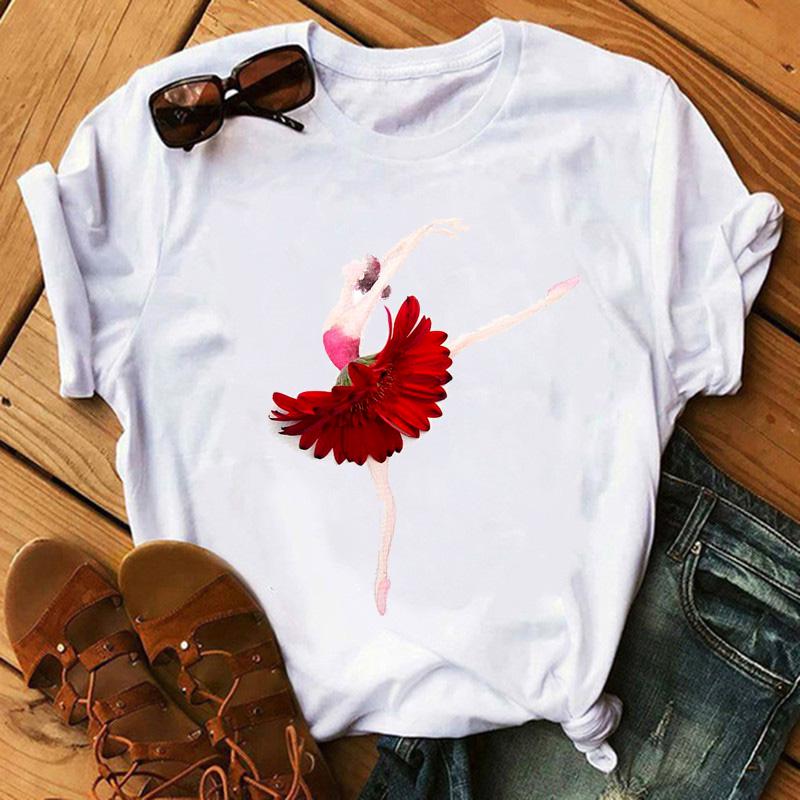 Мода Цветы Красная Роза Принт Юбка Футболка Женская Футболка Женская Харадзюку Короткий Рукав Летние Топы Футболка