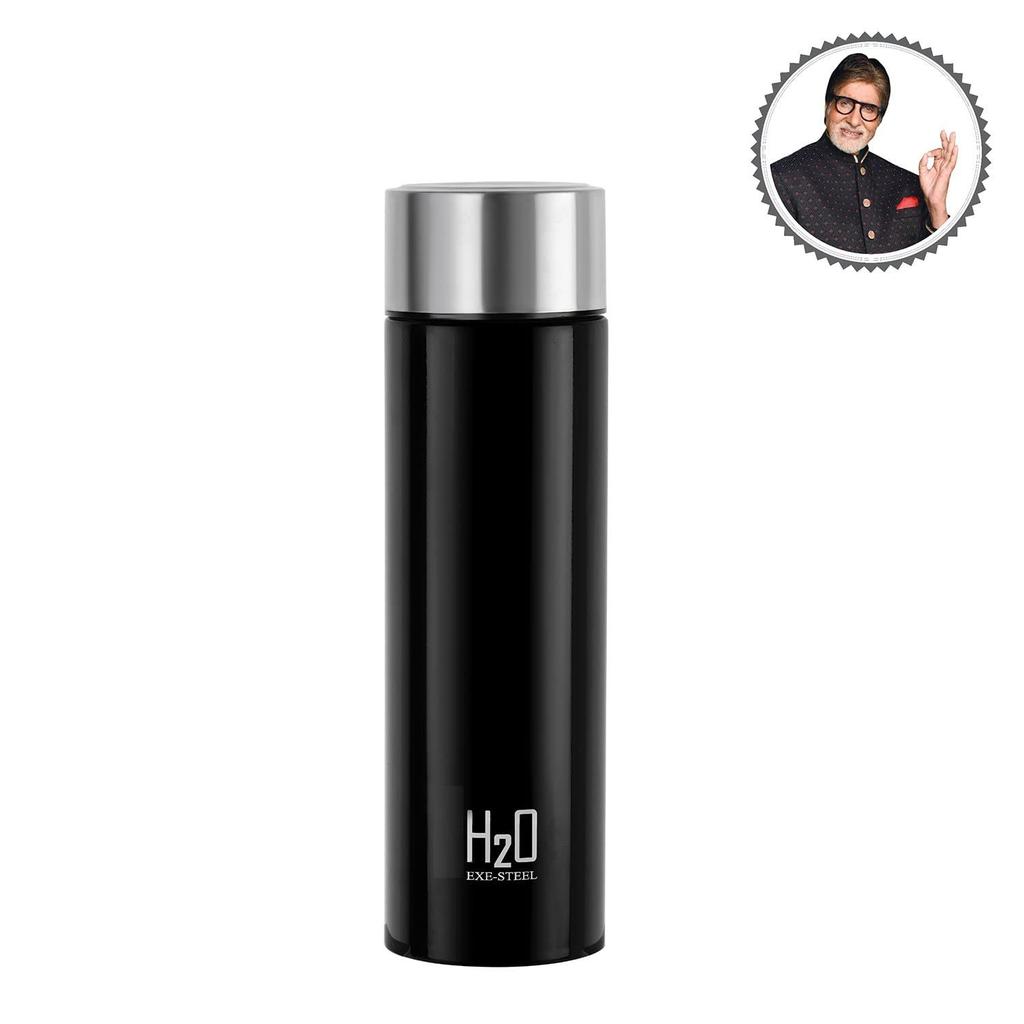 Бутылка для воды из нержавеющей стали 1000 мл, Черная | Сертифицирована ISI | Одинарная стенка | Герметичная, Защищенная от ржавчины | Пищевой класс, Легко носить | Идеально подходит для холодильника