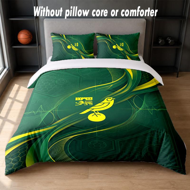 Norwich City Football Design Bed Bedding Set 1 Duvet Cover + 2 Pillowcases Soft Breathable Household Bed Linens