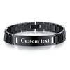 Персонализированный браслет из нержавеющей стали с гравировкой имени для мужчин, черный, 21 см, ремешок для часов, гладкая гравировка логотипа, браслеты с ID, подарок, ювелирные изделия