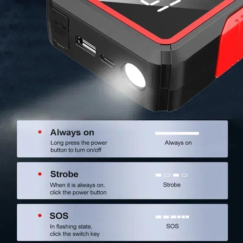 2000A/1200A Пуско-зарядное устройство Power Bank Портативное 12В Усилитель заряда автомобильного аккумулятора Для бензиновых и дизельных двигателей 6.0L/4.0L Запуск автомобиля