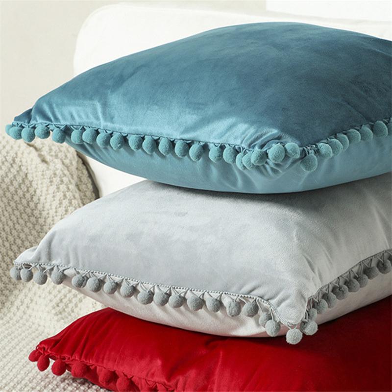 Мягкий бархатный чехол для подушки, декоративная наволочка, однотонный роскошный домашний декор, гостиная, диван, сиденье, мяч, кисточка, лохматый