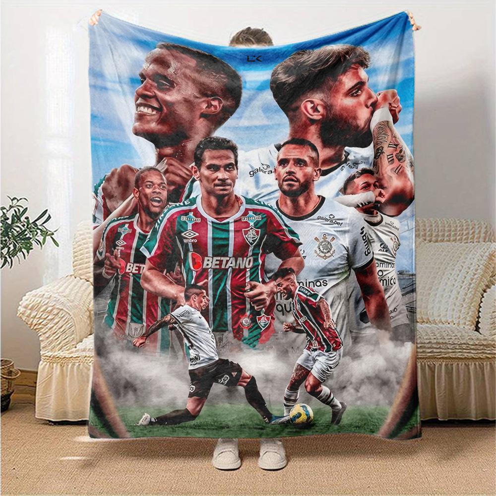 Fluminense Football Team Player Collage Print Flannel Blanket Soft Warm Throw Blanket Soccer Fan Sofa Bed Decor