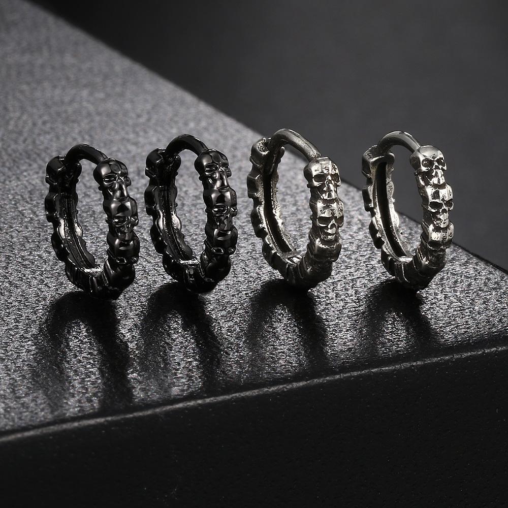 Rock Punk Style Skull Hoop Earrings For Men Women Silver Color Vintage Skeleton Earring Hip Hop Jewelry Halloween Gift OHE188