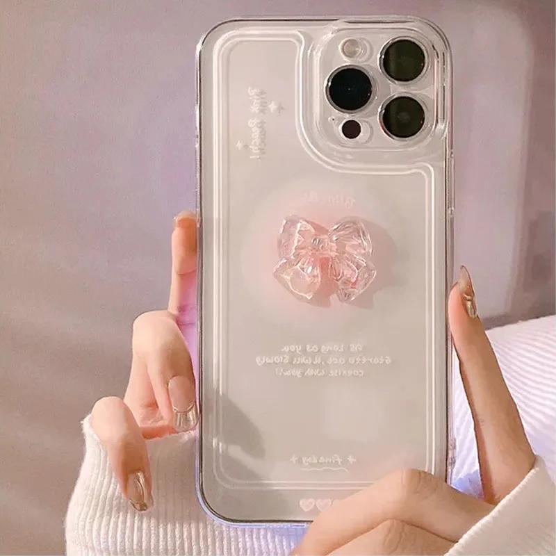 Для Samsung Galaxy S26 S25 S24 Ultra S23 S22 S21 FE A55 5G A54 A53 A52 A15 A35 A14 A34 Чехол Корейский 3D Бант Прозрачный Мягкий Прозрачный Чехол