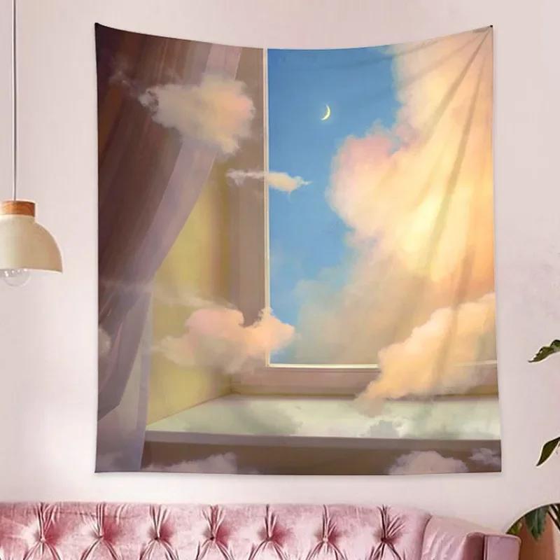 Starry Night Sky Moon Tapestry Psychedelic Wall Covering Carpet Ceiling Window Sea Hanging