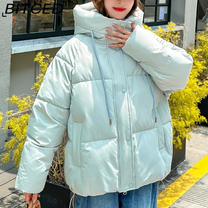 BITCED Plus Size Thickened Cotton Coat Women's Fall/Winter A-Line Loose Fit Puffer Jacket Warm Cotton-Lined Hooded Outerwear