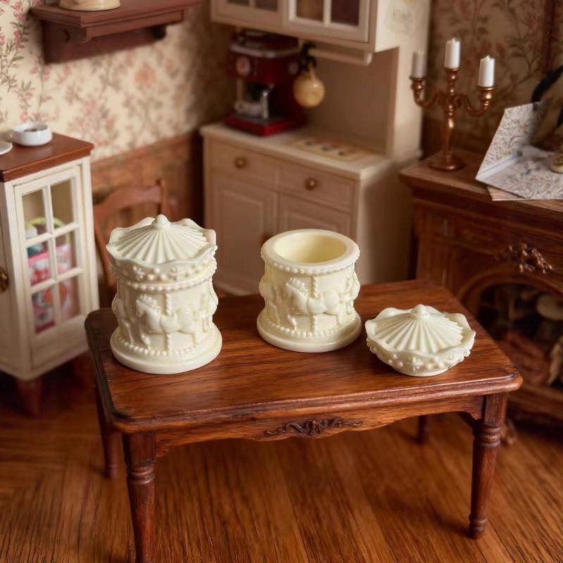1Pcs Dollhouse Miniature Carousel Mini Storage Box Model Coffee Storage Case Home Decoration Toy Doll House Accessories