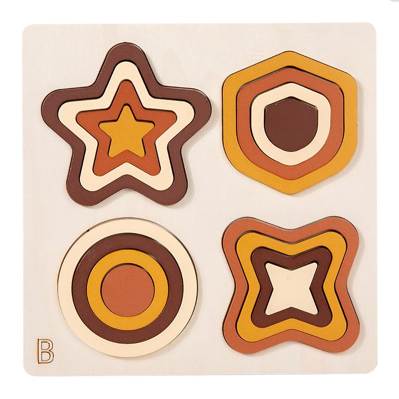 Children'S Early Education Shape Three-Dimensional Puzzle, Kindergarten Puzzle Color Shape Cognitive Puzzle Wooden Toy