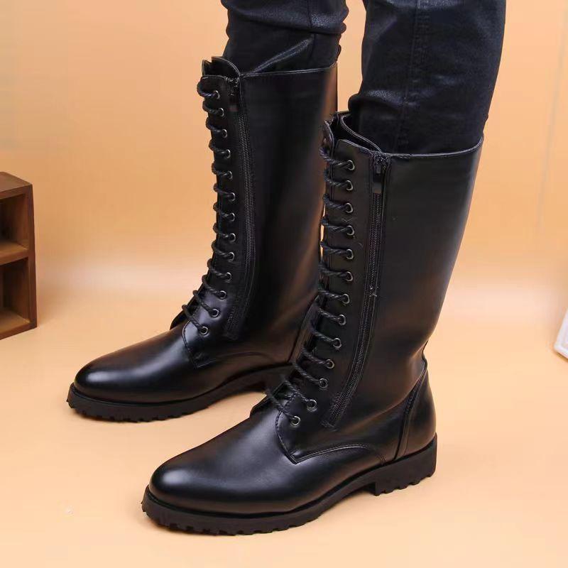 Модные мужские туфли для ночного клуба, мотоциклетные ботинки, со шнуровкой, мягкие кожаные туфли, красивые длинные рыцарские сапоги, ковбойские высокие ботинки для мужчин