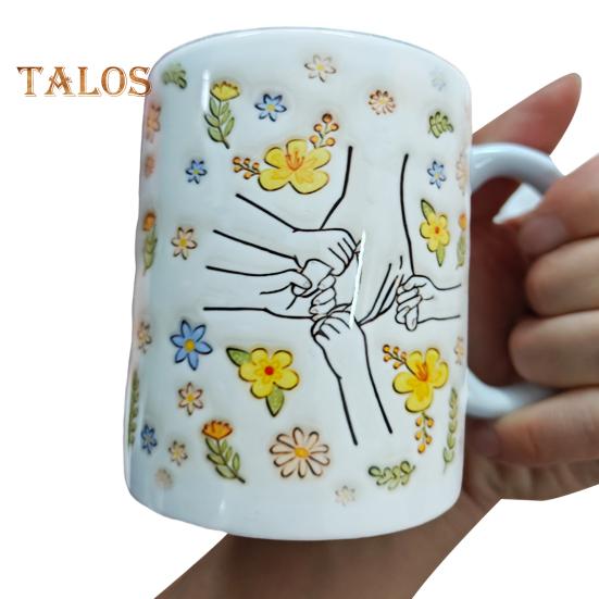 Керамическая кофейная кружка для мамы, цветочная кружка для воды, 11/15 унций, с ручкой типа С, чашка для питья, ручная работа, подарок на день рождения, Рождество для мамы, бабушки, дочери