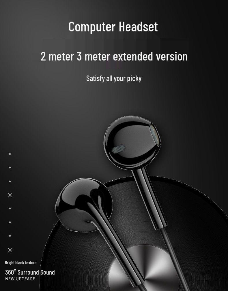 Wired In-Ear Computer Headphones with Microphone and 2-3 Meter Extension Cable, Dual Plug for Live Monitoring.