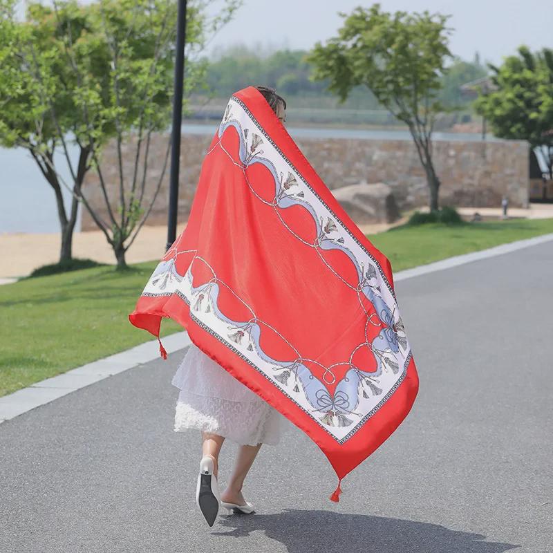 Seaside Travel Cotton & Linen Scarf: Silk Print, Sunscreen Shawl