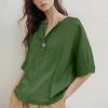 Linen Shirts for Women Summer Gauze Cotton Linen V Neck 3/4 Sleeve Tops Solid Color Loose Business Tunic Blouses