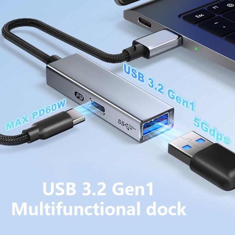 2-в-1 USB C OTG Адаптер для зарядки USB 3.2 Gen1 OTG Разветвитель PD60W Быстрая зарядка 5 Гбит/с Передача данных Кабель для телефона
