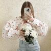 Spring and Autumn Women's Cotton Shirt Love Printed Shirt Doll Collar Lantern Sleeve Shirt