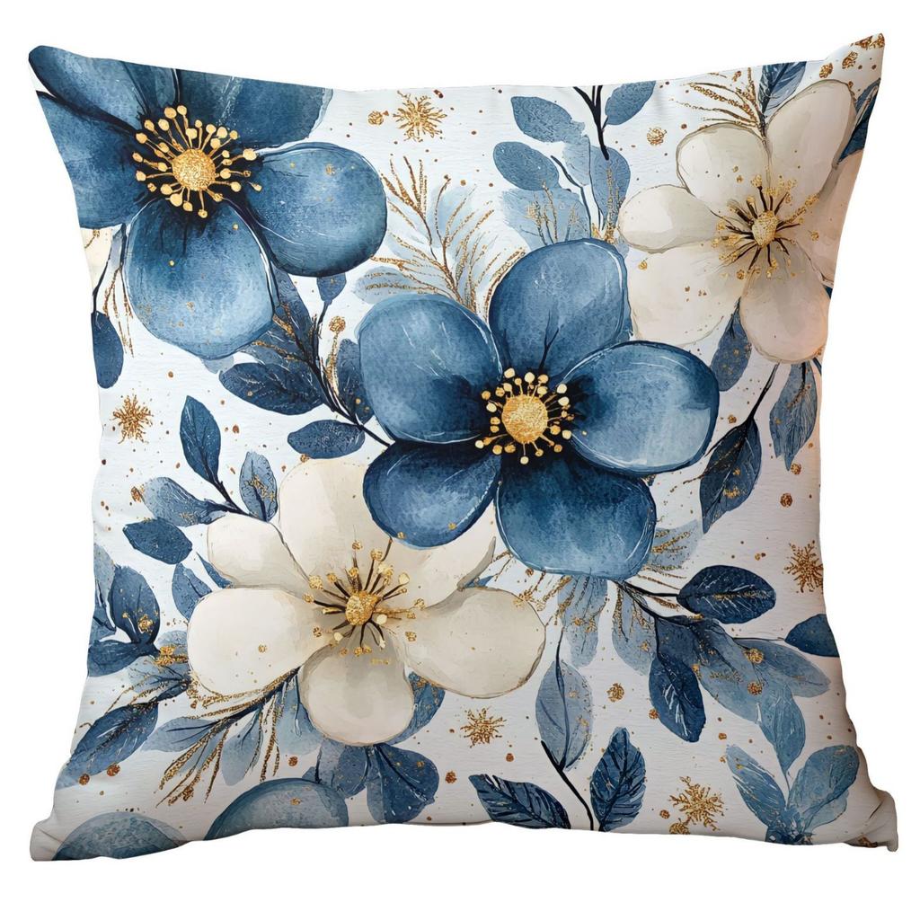 Новая Рождественская наволочка Домашнее Рождественское украшение Подушка Синие елочные шары Сосна Снежная сцена