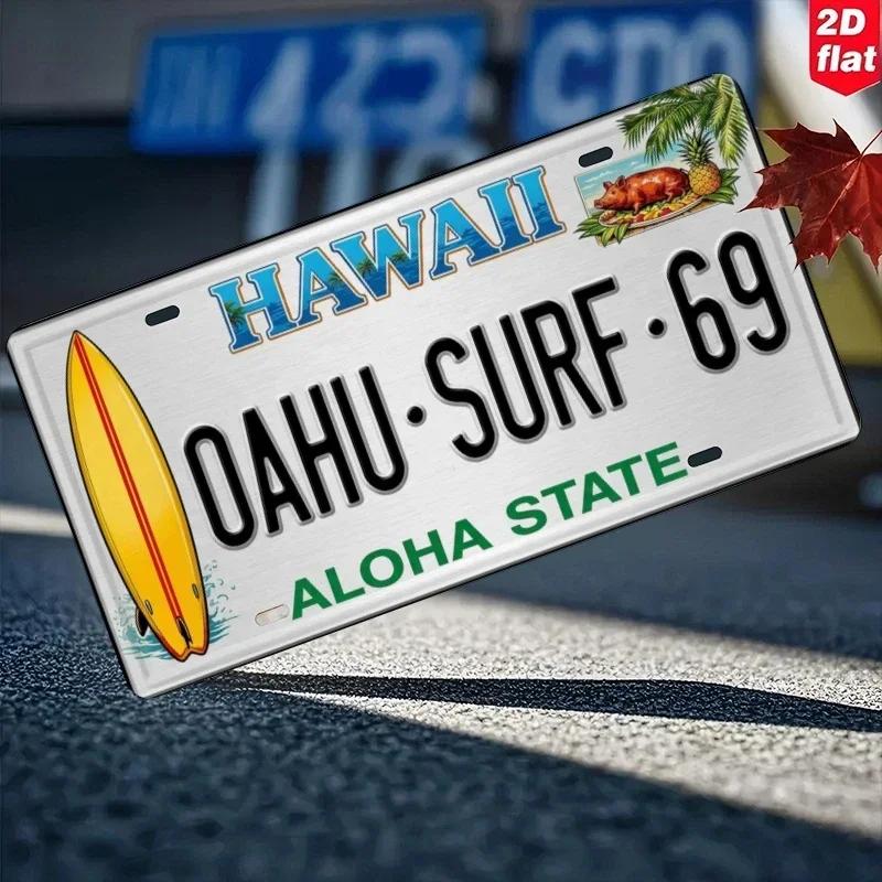 Hawaiian Surf Theme D Flat Aluminum Decorative Plate Square Vintage Decorative Only Suitable for Home Room Garage