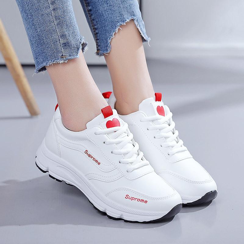 Кроссовки Женская обувь Весенние и осенние белые туфли Кожаные туфли с толстой подошвой Сотни повседневных туфель Pops Gump
