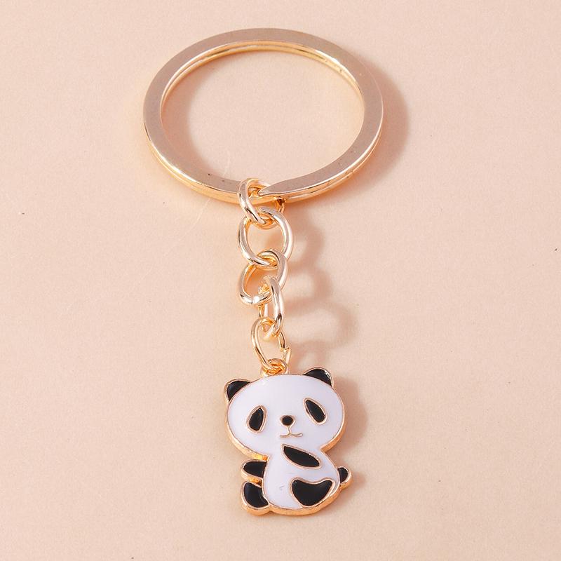Lovely Enamel Panda Keychain Bamboo Keyring for Men Women Car Key Holder Handbag Pendant DIY Handmade Jewelry Gift
