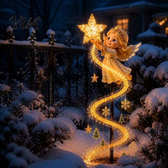 Christmas Yard Stakes with Elves Elk Solar Garden Stake Light, Cute Gingerbread House/Elf Boy/Bear Outdoor Waterproof Powered Lawn Ornaments