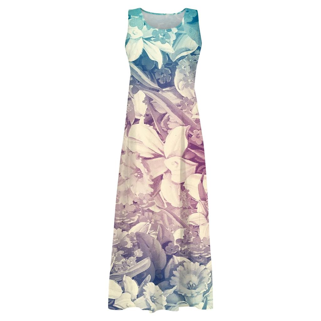 Женское повседневное удобное хлопковое карманное платье без рукавов с цветочным принтом