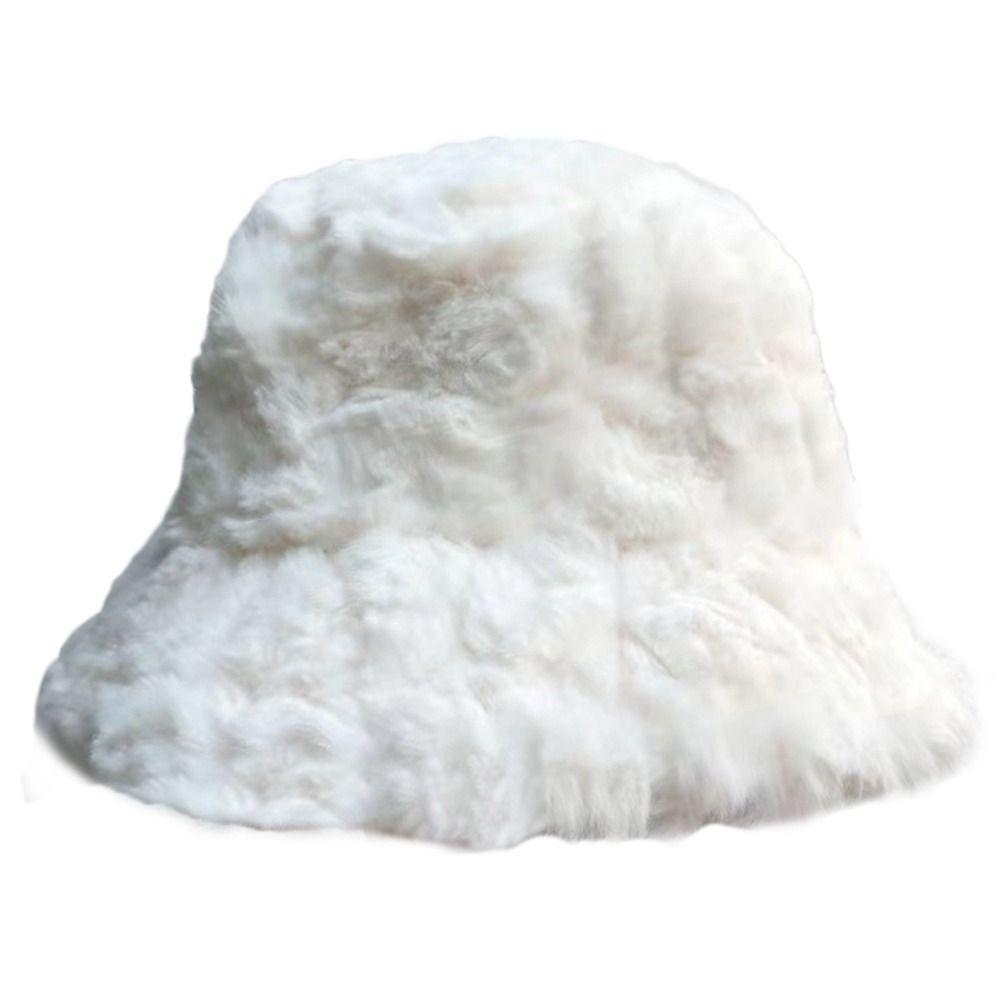 Women Casual Soft Faux Fur Sun Cap Bucket Hat Panama Hat Fisherman Cap