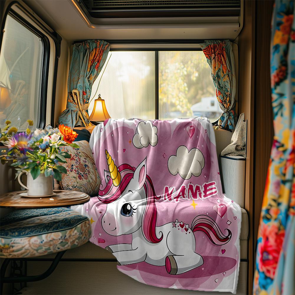 Unicorn Fantasy Artwork With Personalized Name Blanketcustomize Your Name Lightweight Comfortable And Stylish Blanket For Travel Bed Home Chair Office