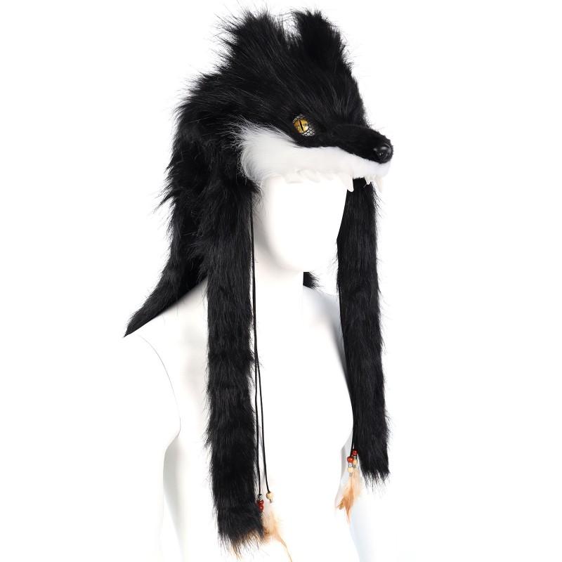 Adult Wolf Head Hat Viking Style Plush Headdress Halloween Carnival Cosplay Costume Accessory