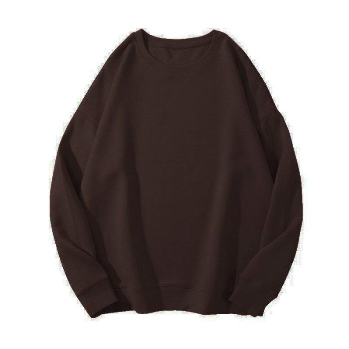 Women's Long Sleeve Sweatshirt Crew Neck Casual Pullover Top Solid Color Loose Fit 320G Heavyweight Sweatshirt