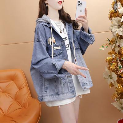 Женская джинсовая куртка с капюшоном, повседневная, длинная, с потертыми карманами на пуговицах, джинсовые куртки