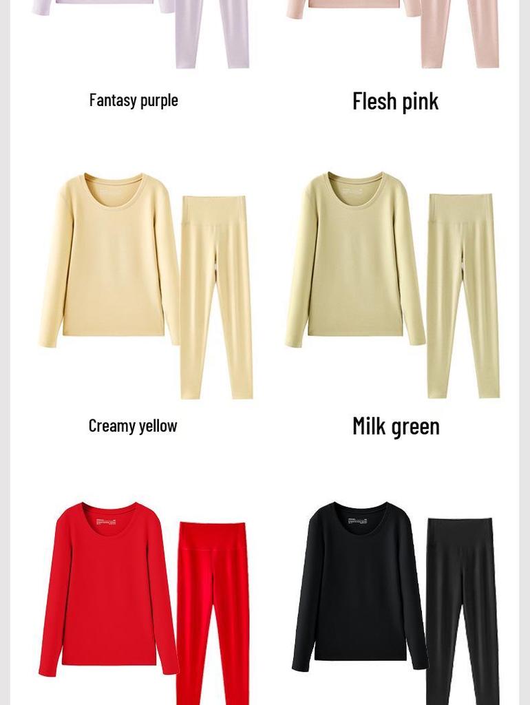 Женский утолщенный флисовый комплект термобелья облегающего кроя с круглым вырезом для осени и зимы