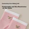MiiOW Women's Socks Spring And Summer 100% Pure Cotton Bear Embroidery Mid-Calf Socks Grade A Deodorant Color-Block Women's Socks 5 Pairs