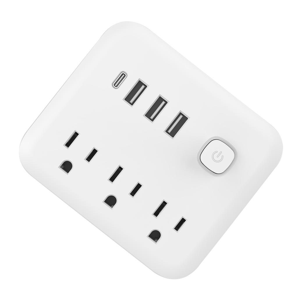 Multi Function USA Standard Plug Adapter with 3 AC Outlets 3 USB Ports Plus 1 Type C Ports Converter for Travel
