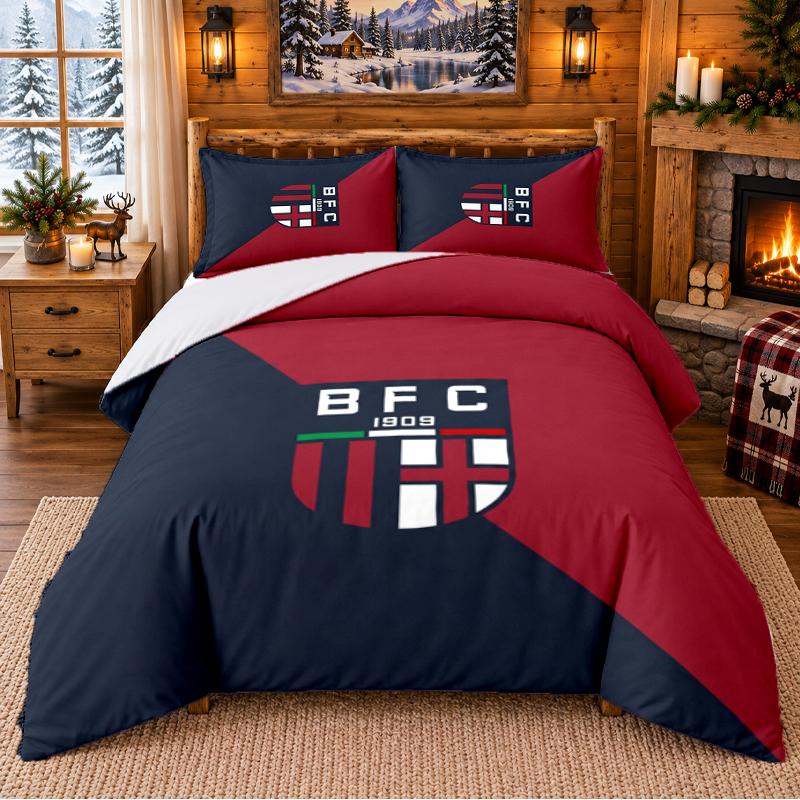 Printed 3Pcs Bedding Set Bologna FC Pattern Bed Sheet Pillowcase For Bedroom Decor