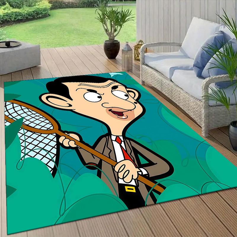 Mr. Bean2 Flannel Pattern Square Carpet,Area Rug,Carpet Rug for Living Room Bedroom Sofa Playroom Decor,Non-slip Floor Mat