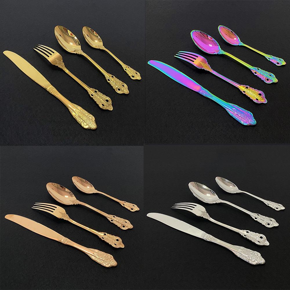 24Piece Dinnerware Set Golden Cutlery 18/10 Stainless Steel Tableware For Kitchen Dinenr Knife Fork Gold Spoon Flatware Set