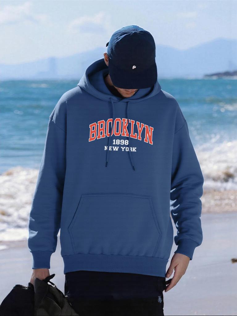 Brooklyn New York 1898 Printing Men Hoody Casual Pocket Hoodies Hip Hop Oversized Man Pullover Autumn Fleece Unisex Clothes
