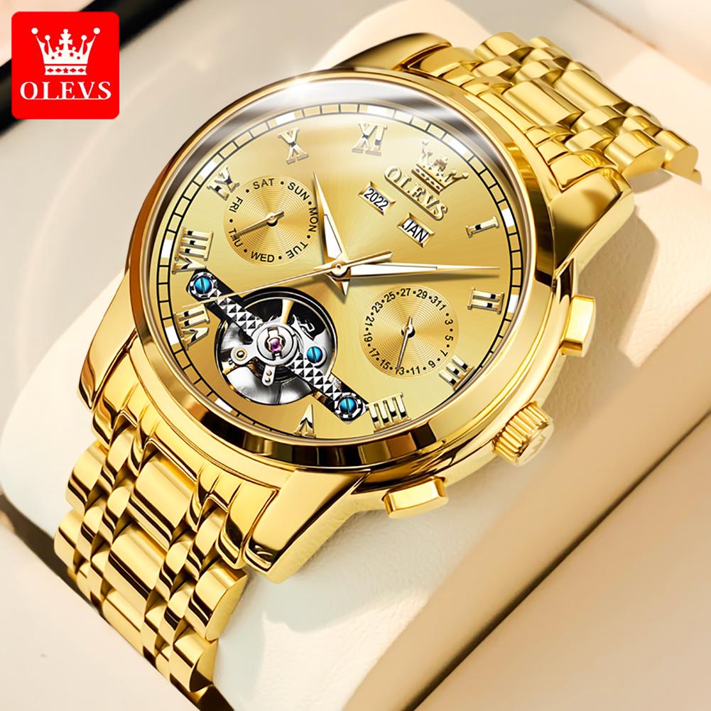 OLEVS Men Watches Top Brand Fine Steel Original Automatic Wristwatch for Man Original Self-winding Mechanical Movement Calendar