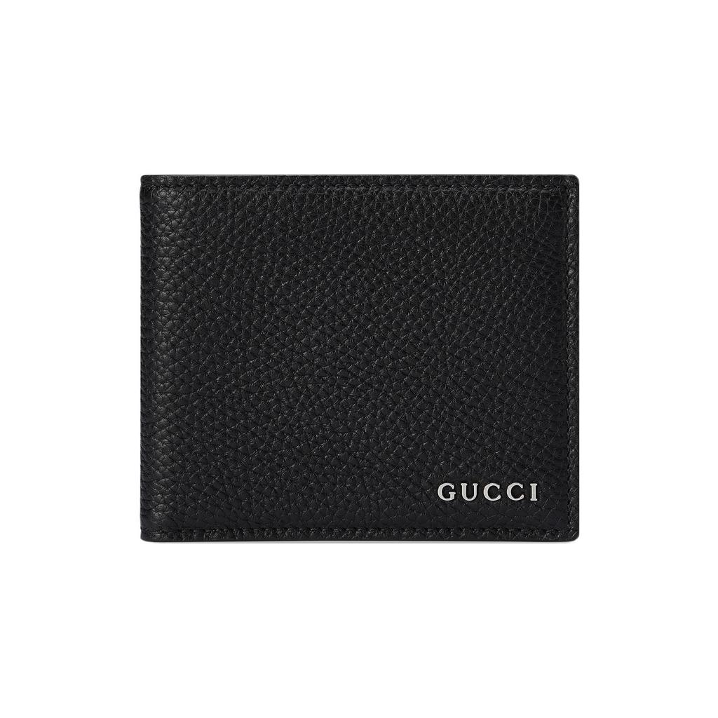 Gucci Letter Logo Flap Closure Solid Color Leather Wallet Men wallet Black 771148-AABXM-1000