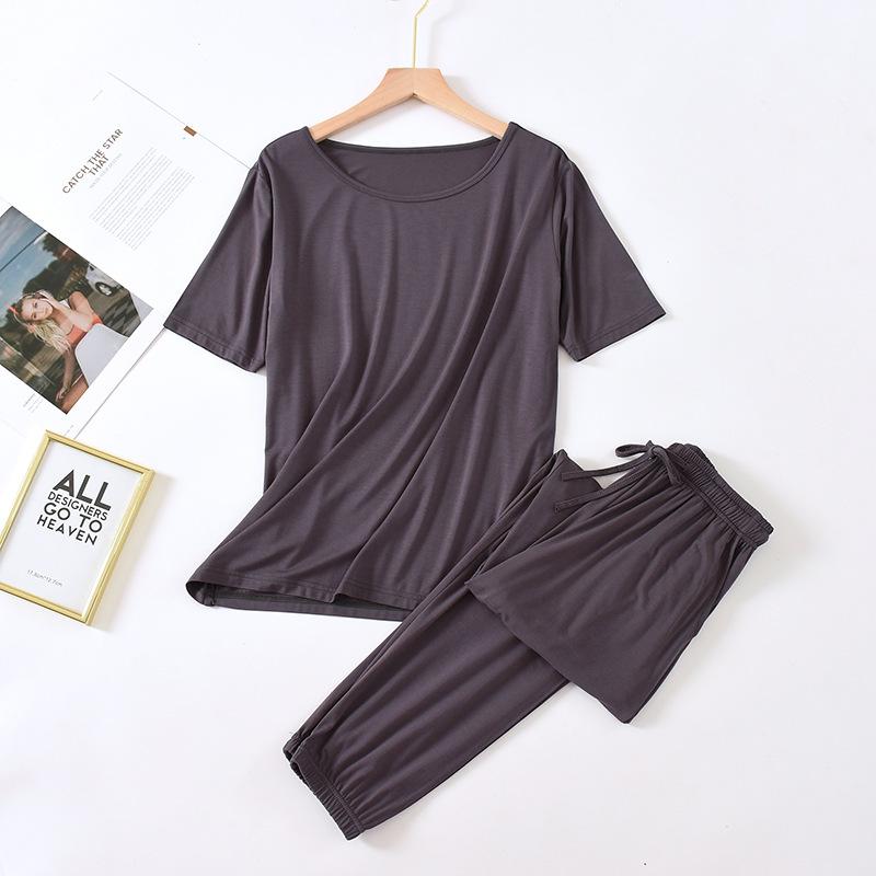 Весенне-летняя женская модальная пижама из двух частей с короткими рукавами и брюками, цветной повседневный комплект домашней одежды большого размера