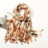 Fresh and Elegant Red Petal Mixed Printed Tassel Scarf for Women  Cotton and Linen Scarf for Travel Decorative Shawl