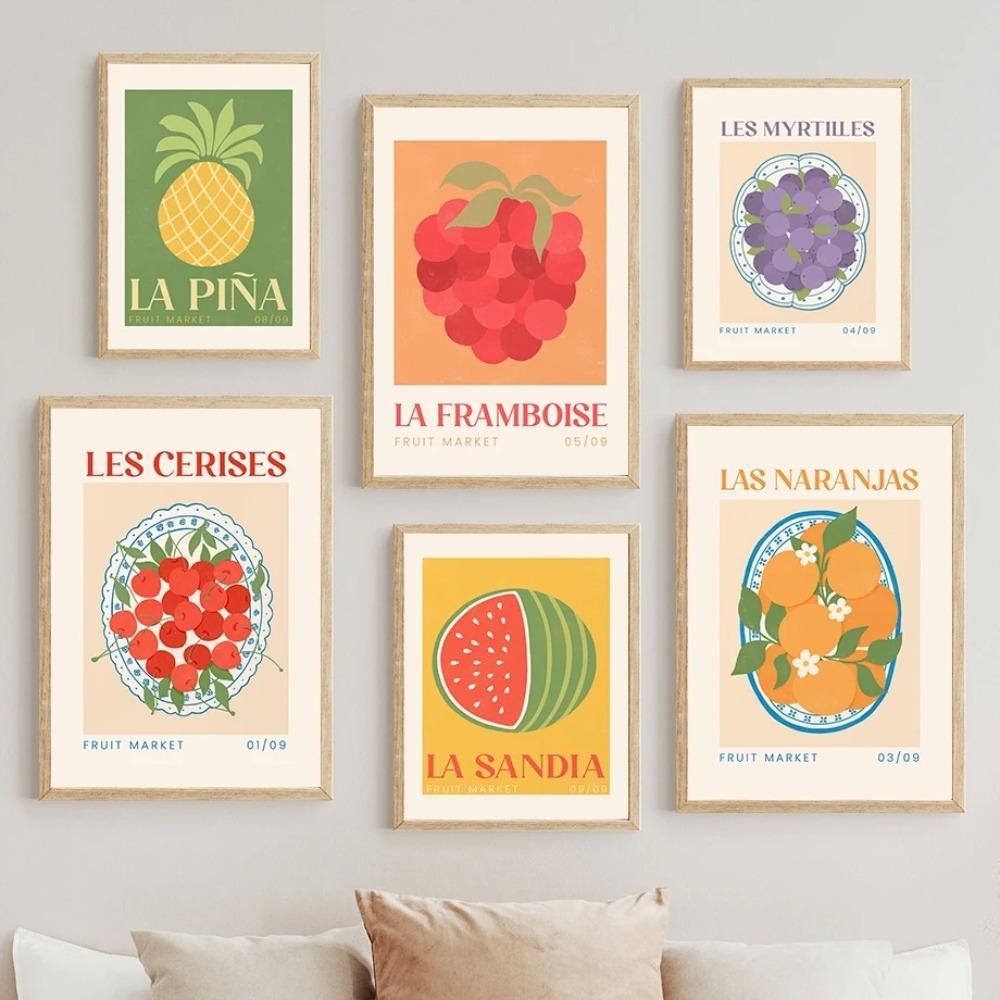 Фруктовый рынок Лимон Виноград Ананас Арбуз Инжир Настенное искусство Холст Живопись Скандинавские Постеры и Принты Настенные картины Кухонный декор