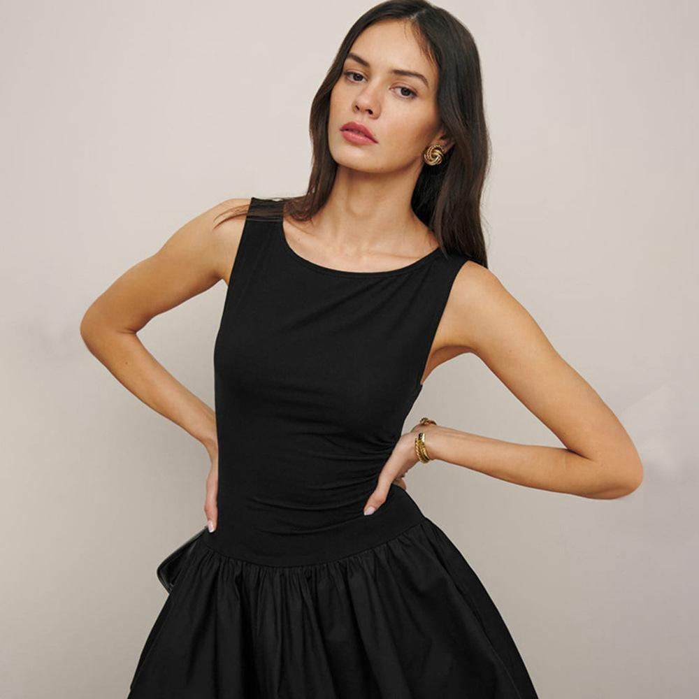2026 Summer New Women's Solid Color Sleeveless Patchwork Dress