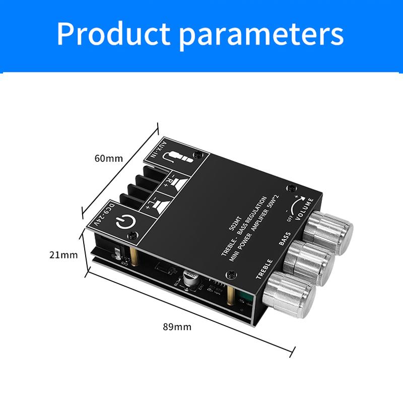 ZK-502MT Bluetooth 5.0 Плата усилителя сабвуфера 2.0-канальная плата усилителя звука высокой мощности 2X50 Вт Модуль платы басового усилителя