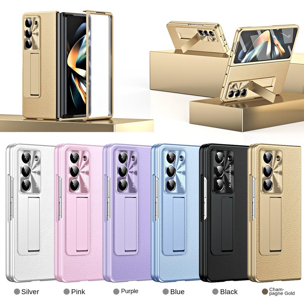 Гальванический чехол для телефона Clemence с металлической подставкой для Samsung Galaxy Z Fold 6 5 4 3 Fold6 Fold5 Fold4 Fold3 с защитным чехлом-держателем-подставкой